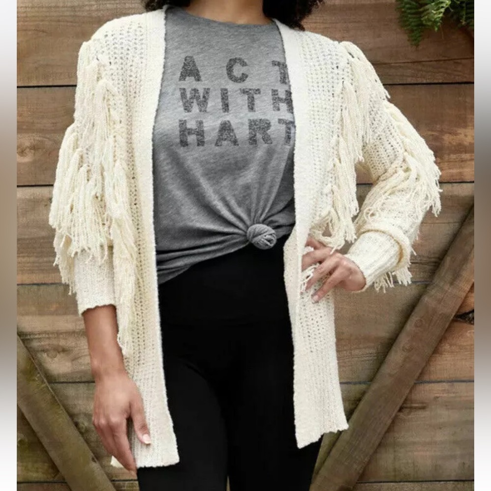 NWT Matilda Jane Good Hart SOUTHERN CHARM Creme Fringe Cardigan Sweater L